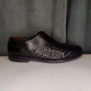 Meltonian Black Leather Dress Shoes Woven US Men\'s 10 Right Shoe Wide, Left M Shoes | Meltonian Black Leather Dress Shoes Woven Us Mens 1  main image 2